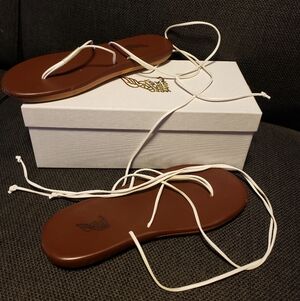 Ancient Greek Sandals Brown and White Leather Sandals